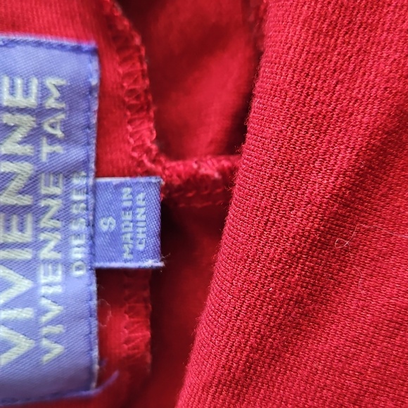 Vivienne Tam - Red Dress Square Neck Sleeveless With Black Accents - Size Small - Picture 2 of 4